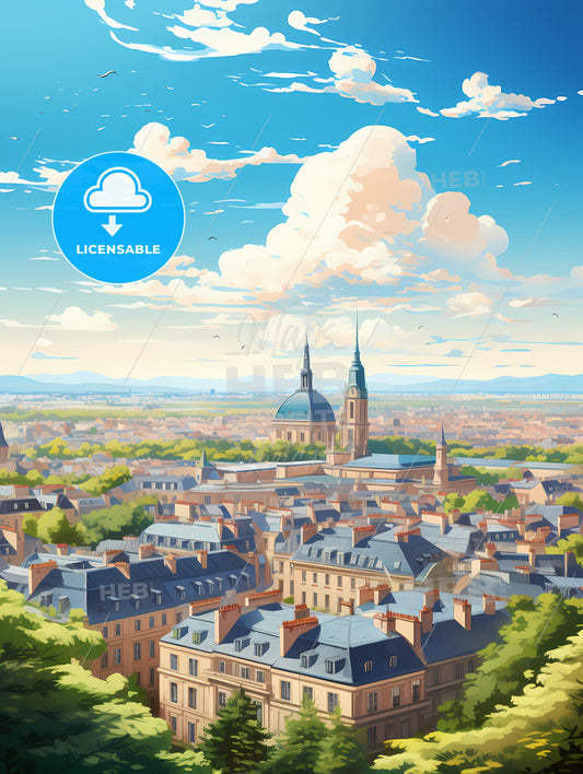 A City With Many Buildings And Trees