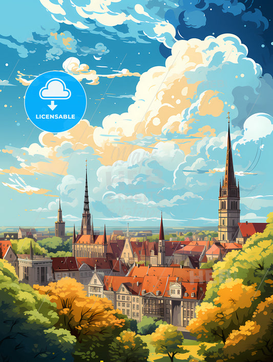 A City With Towers And Trees