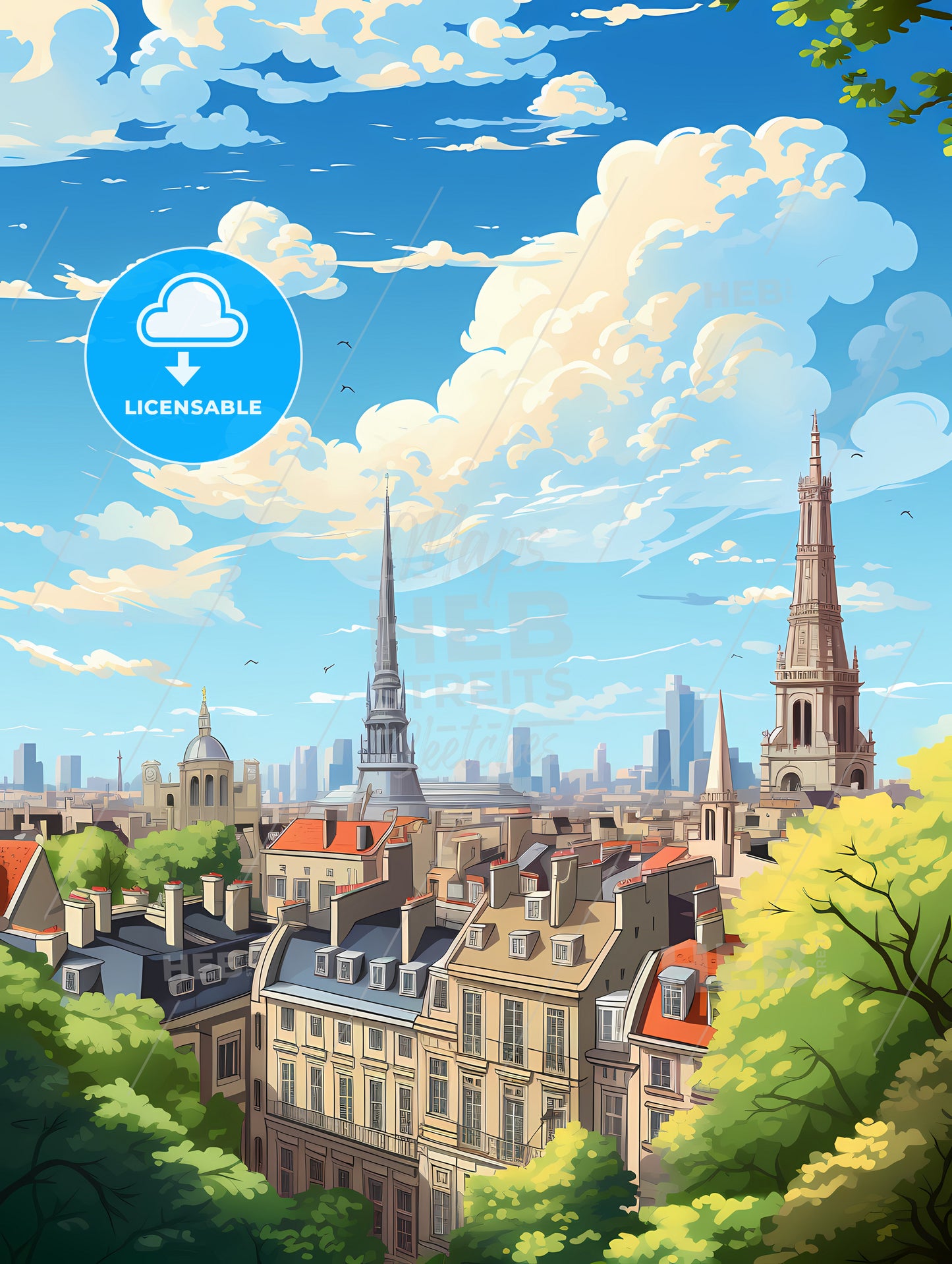 A City With Many Buildings And Trees