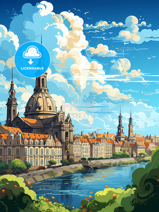 A City With A River And A Building