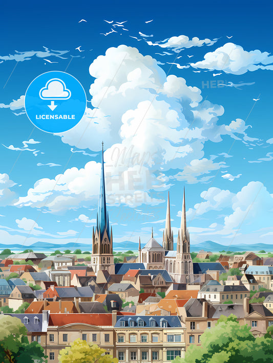 A City With A Tall Spire And A Tower