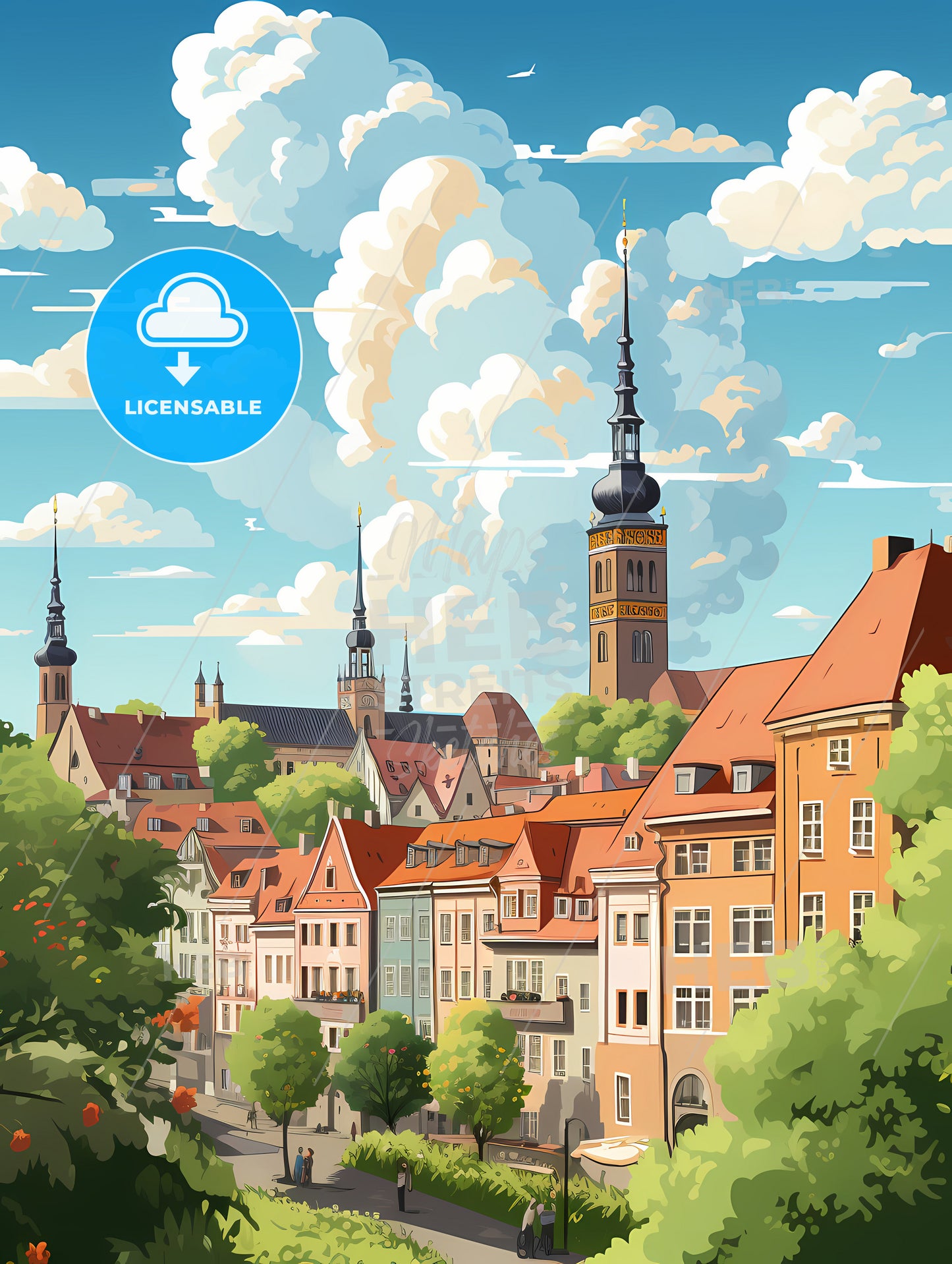 A City With Many Buildings And Trees