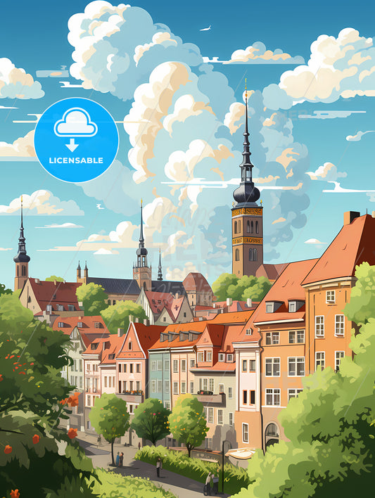 A City With Many Buildings And Trees