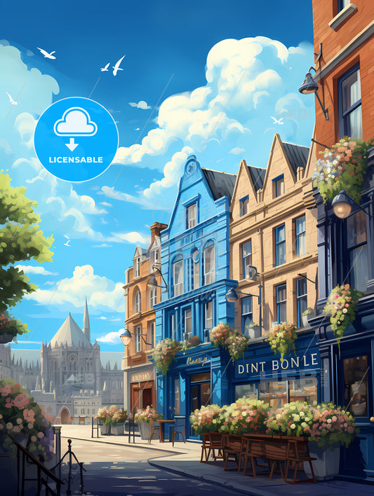 A Colorful Buildings With Flowers And Trees