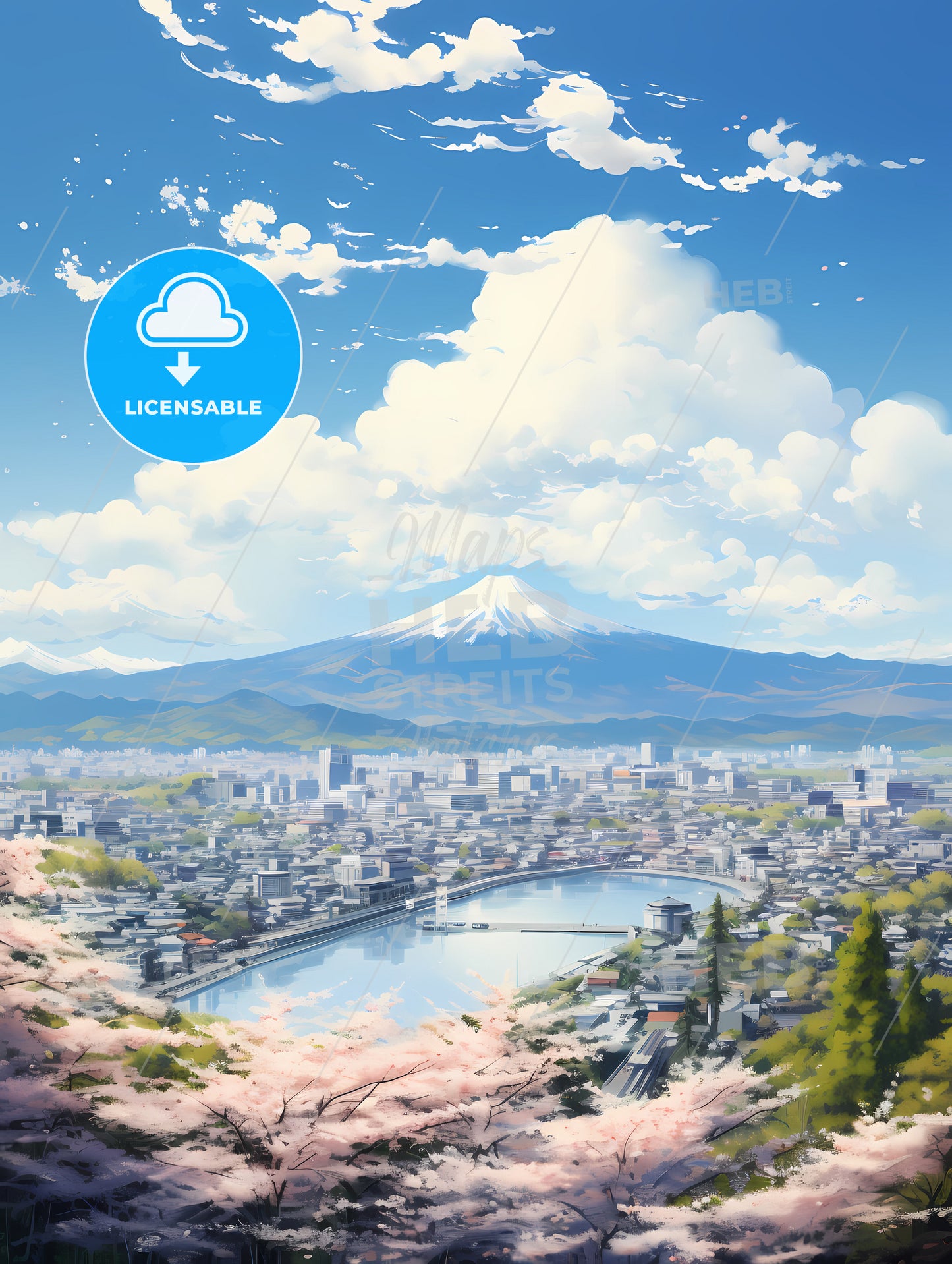 A City With A Mountain In The Background