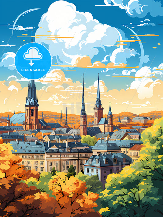 A City With Trees And Buildings