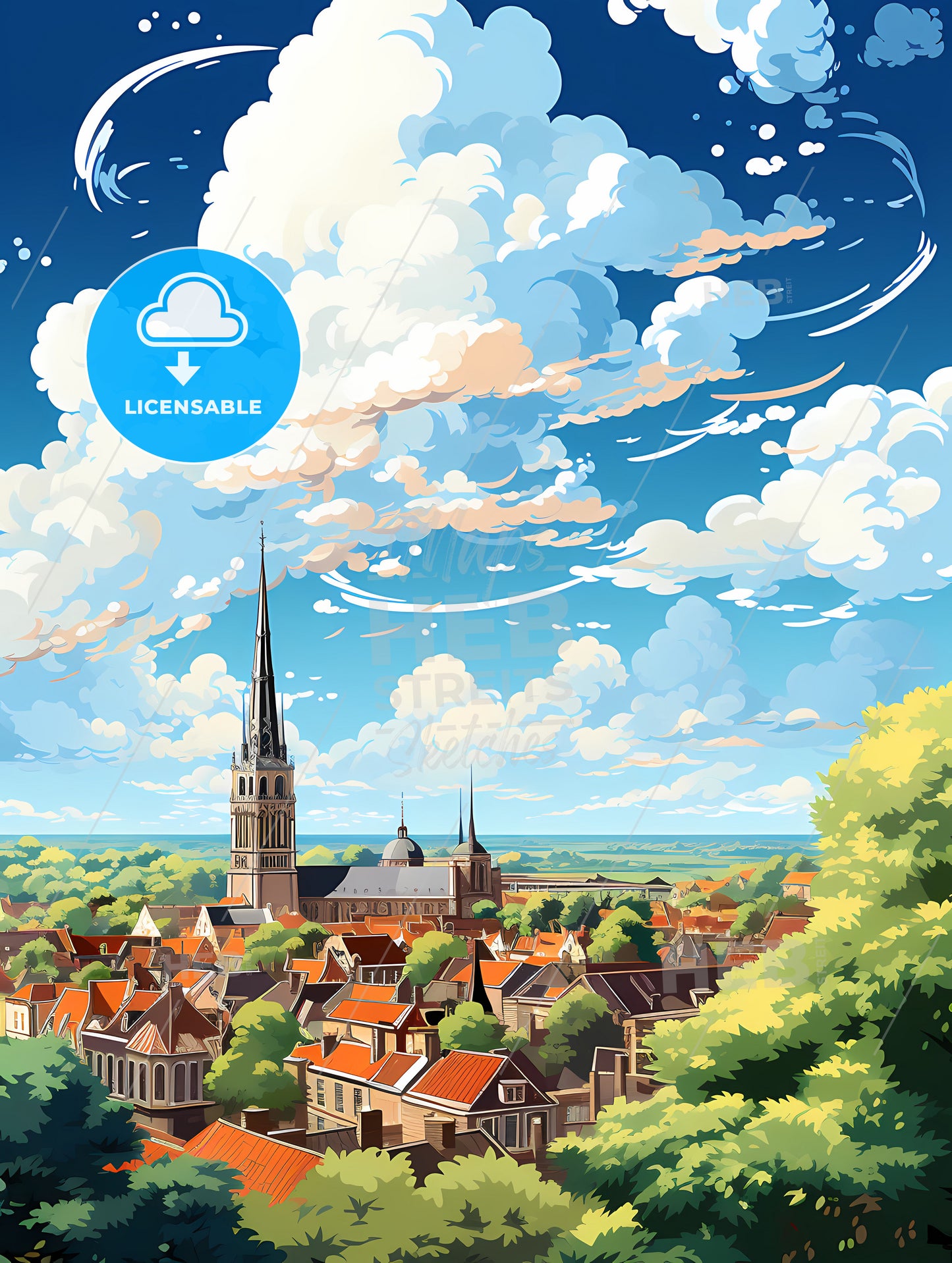 A City With A Tower And Trees