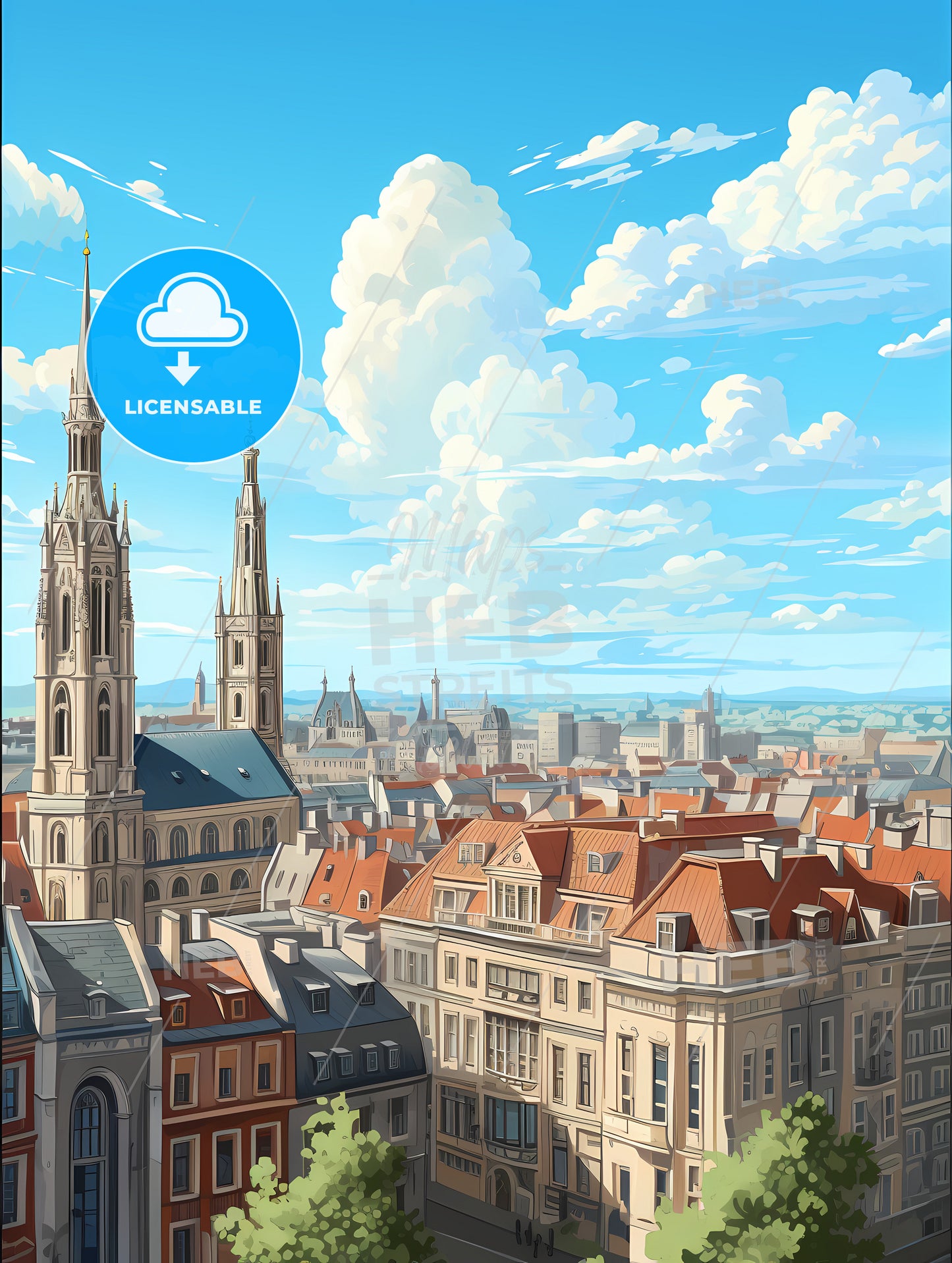 A City With Many Buildings And A Blue Sky