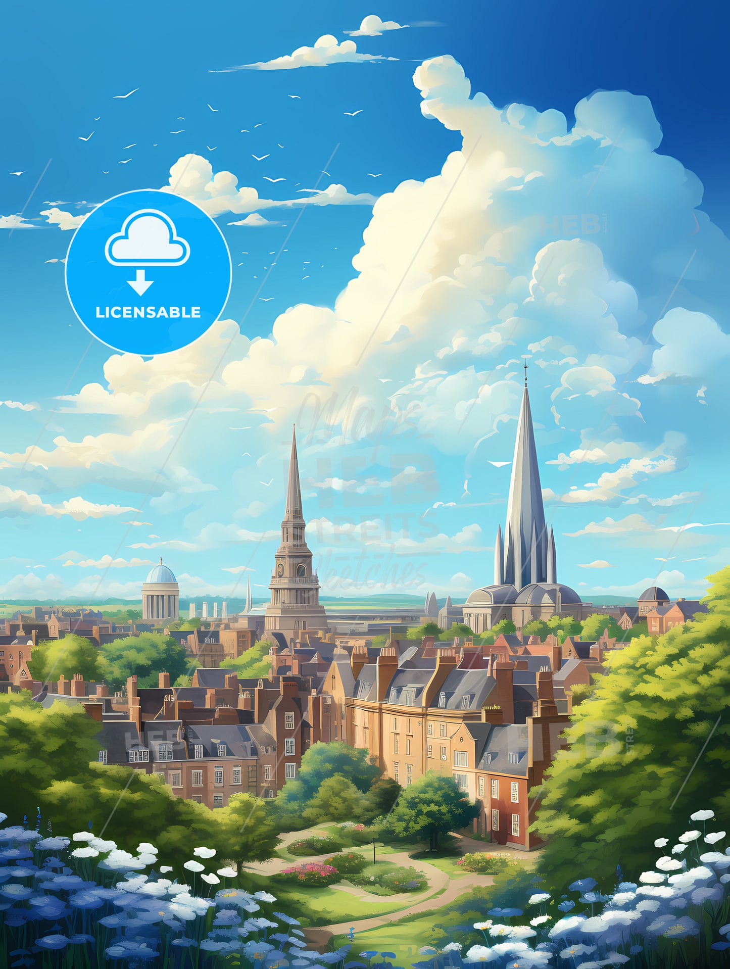 A City With Trees And Buildings