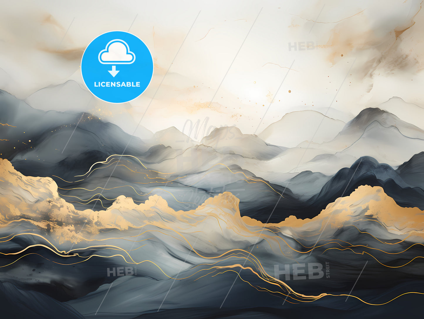 A Painting Of Mountains With Gold Lines
