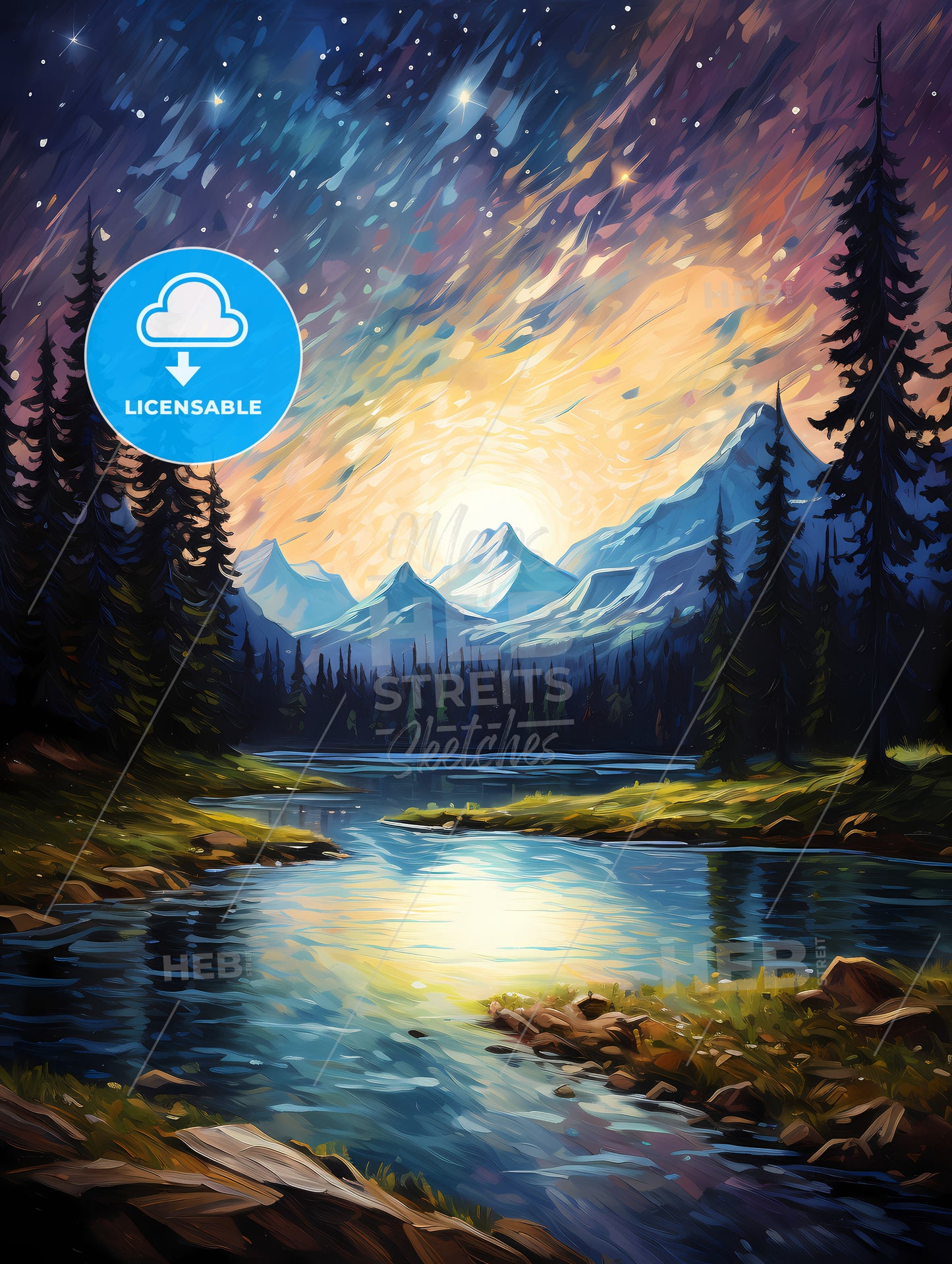 A River With Trees And Mountains In The Background