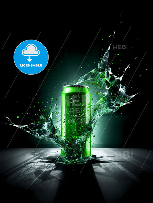 A Green Can With Splashing Water