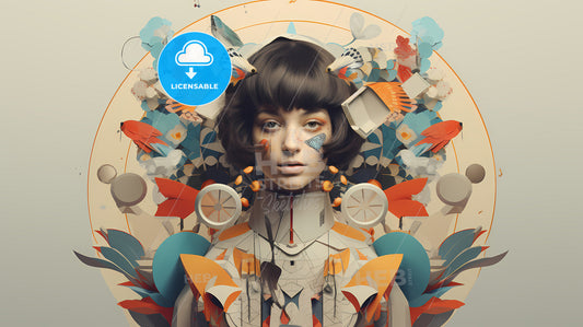 A Woman With A Colorful Design Around Her Head