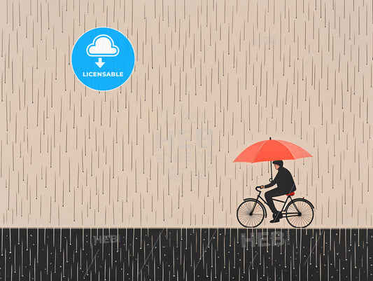 A Person Riding A Bicycle With An Umbrella