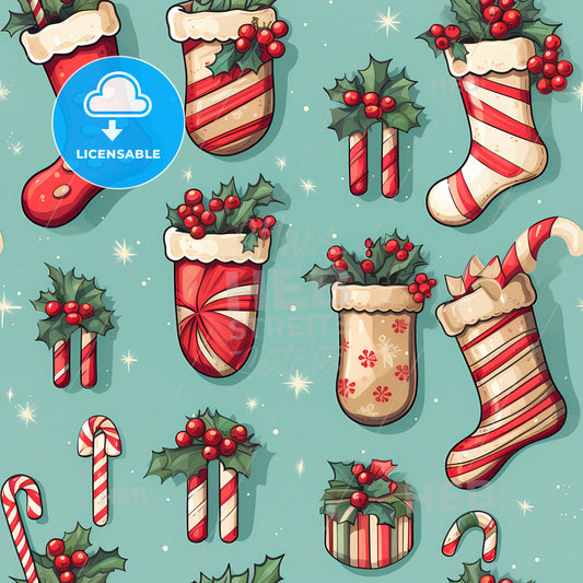 A Pattern Of Christmas Stockings And Candy Canes