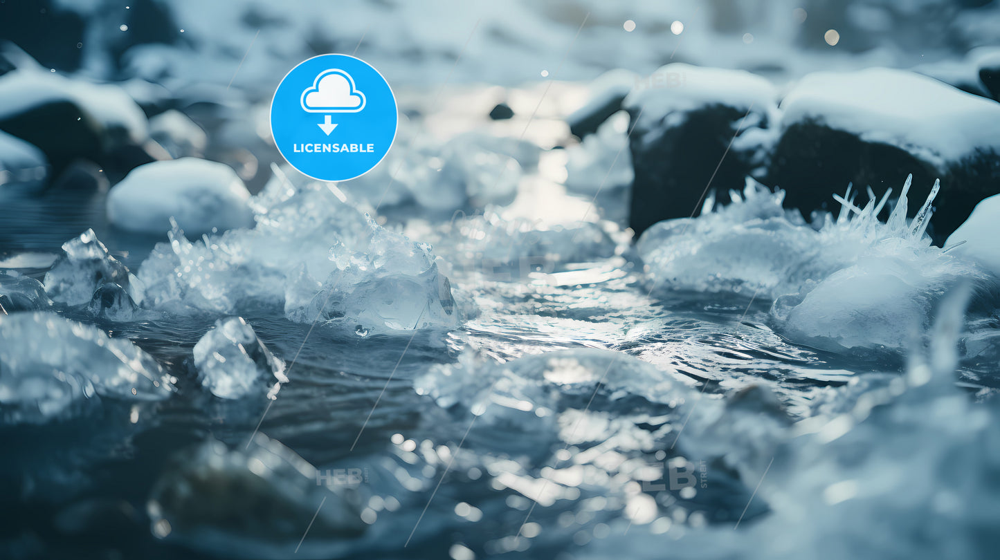 Ice In A Stream With Rocks And Snow