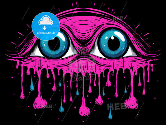 A Pink And Blue Eye With Dripping Paint