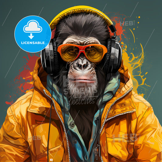 A Gorilla Wearing Headphones And A Jacket