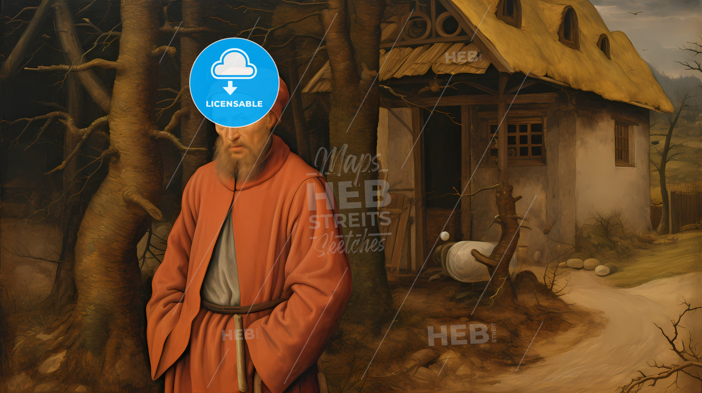 A Painting Of A Man In A Red Robe And Hat