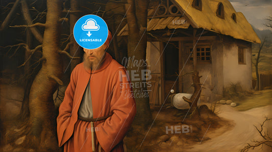 A Painting Of A Man In A Red Robe And Hat