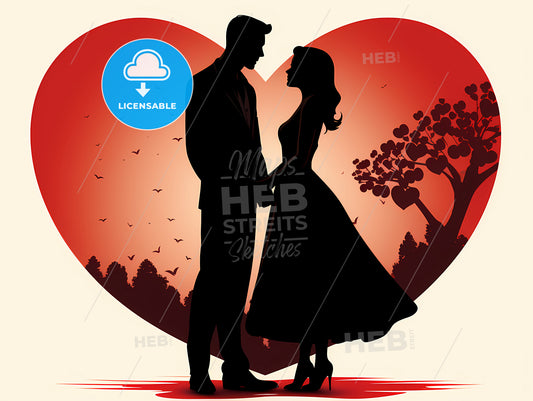 A Silhouette Of A Man And Woman Holding Hands