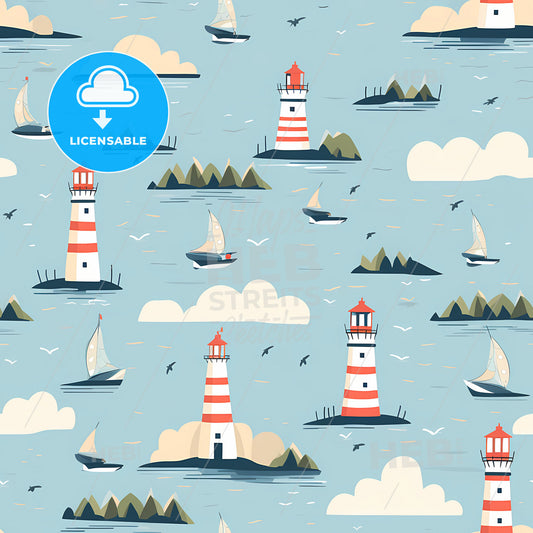 A Pattern Of Lighthouses And Boats