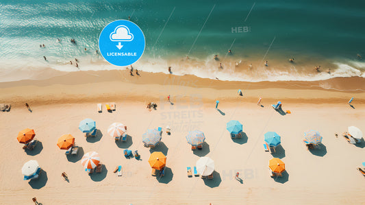A Beach With Umbrellas And Chairs