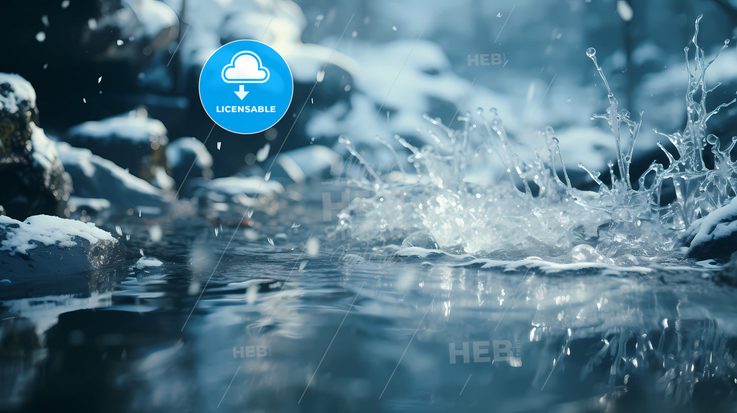 Water Splashing Water In A Snowy Area