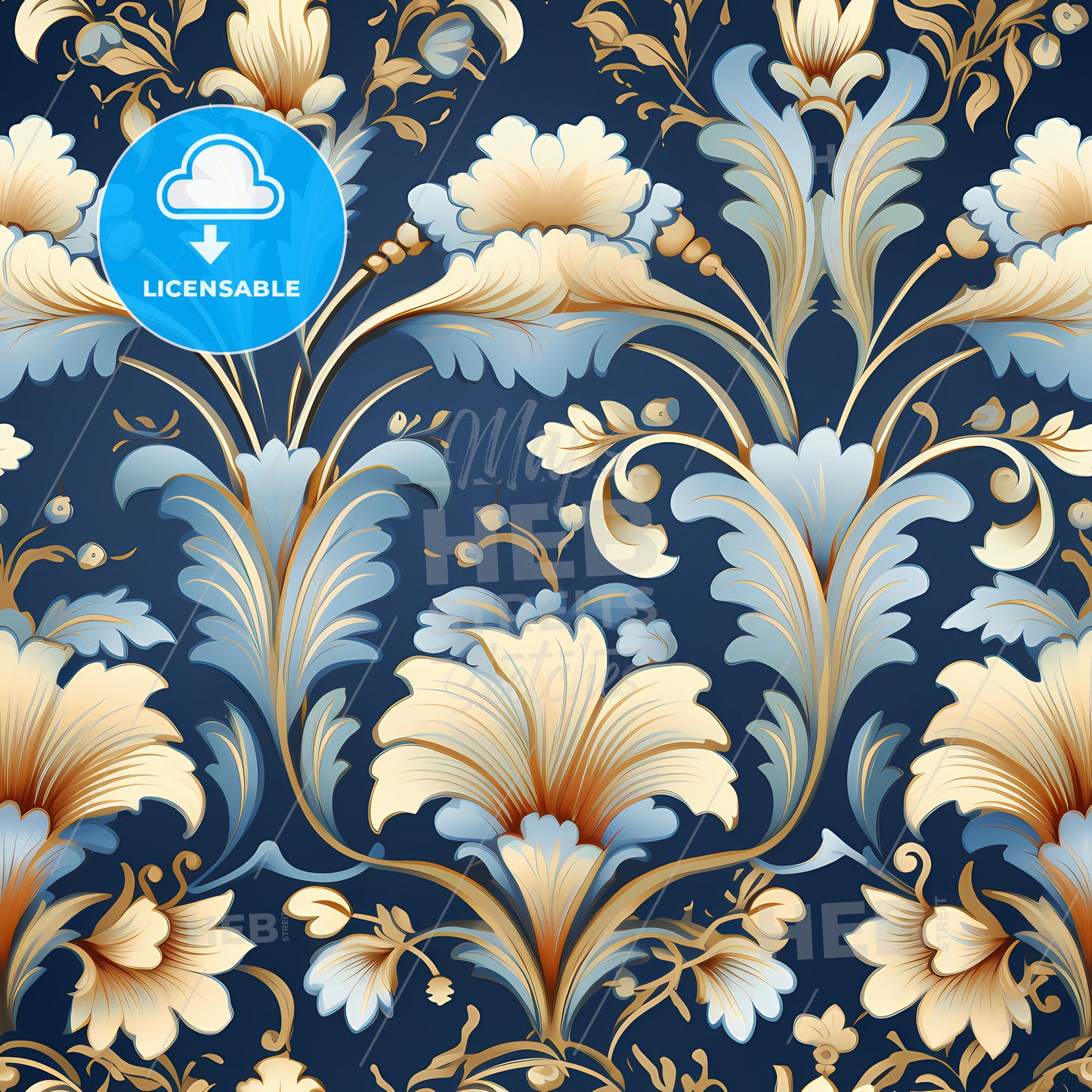 A Blue And Gold Floral Pattern