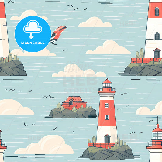 A Pattern Of Lighthouses And Birds