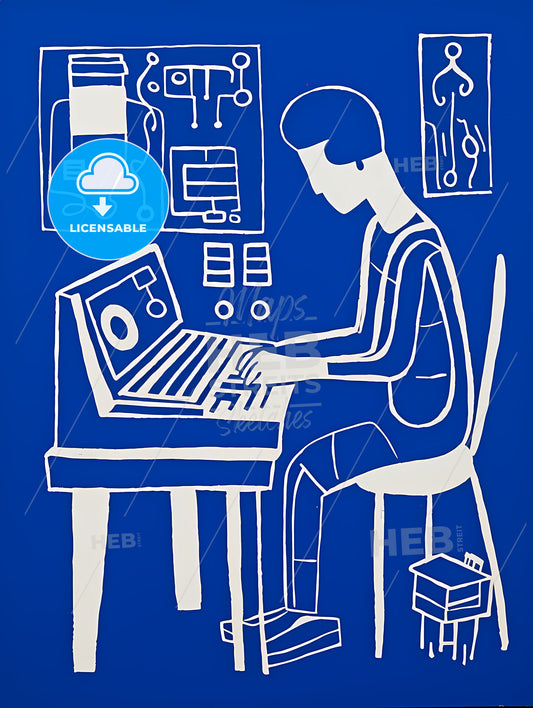 A Man Sitting At A Computer
