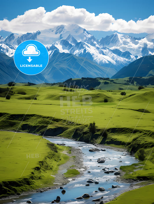 A River Running Through A Valley With Mountains In The Background