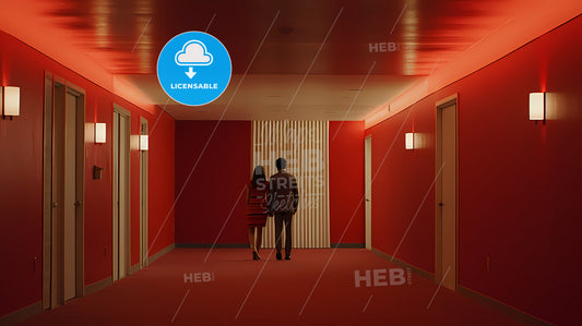 A Man And Woman Walking In A Hallway