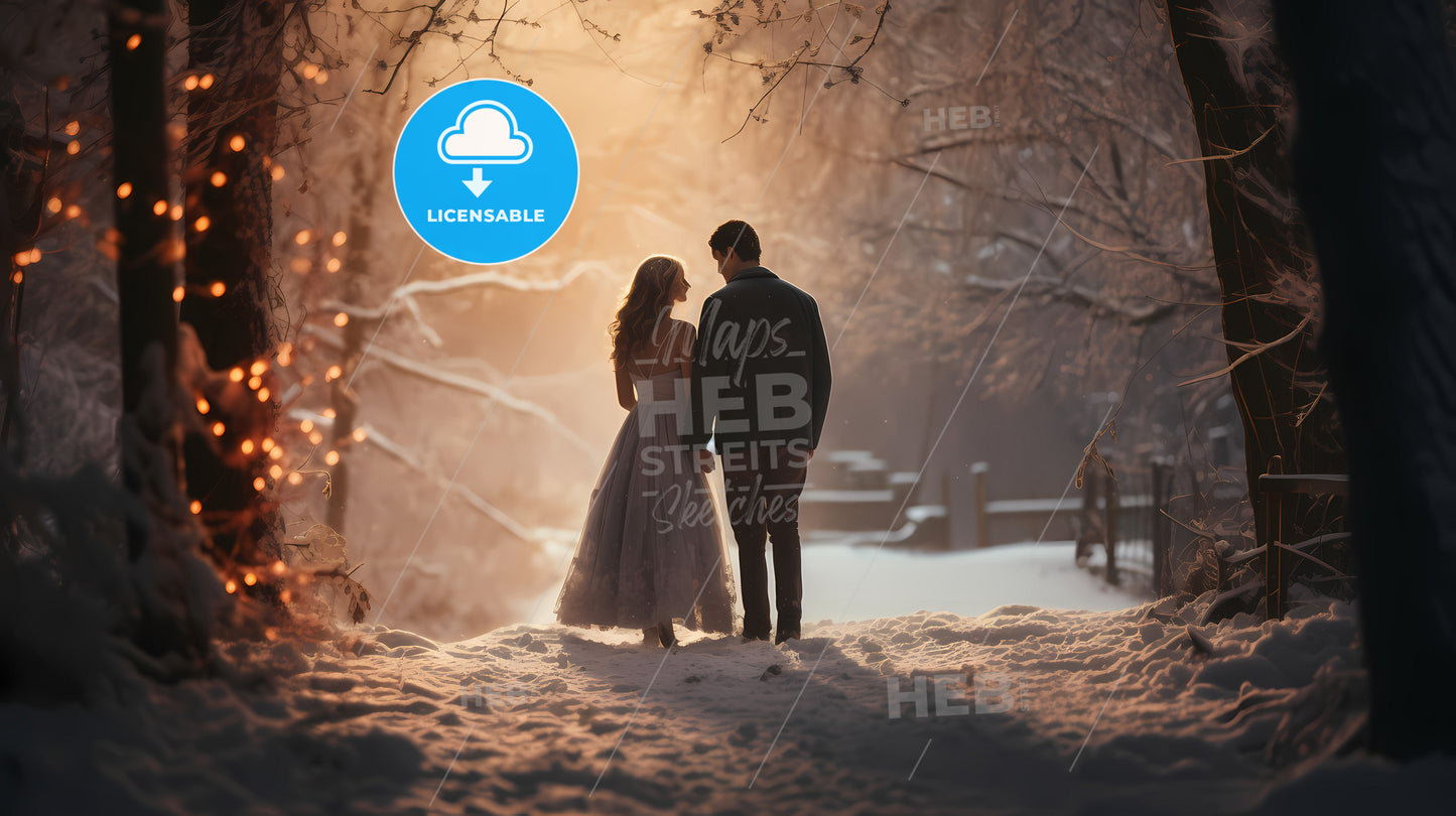 A Man And Woman Walking In The Snow