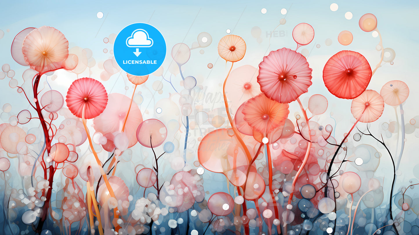 A Group Of Flowers With Bubbles