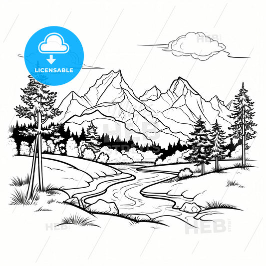 A Drawing Of A River Running Through A Mountain Range