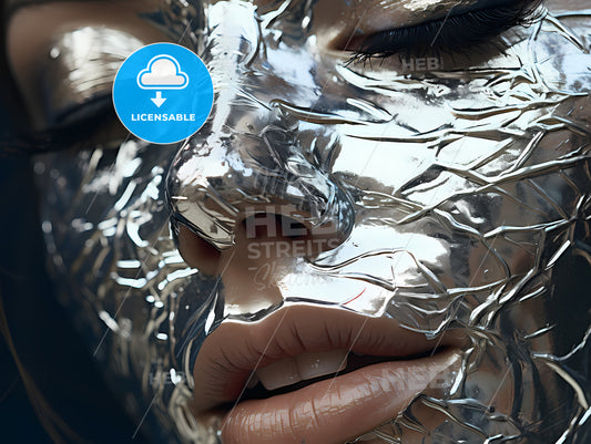 A Woman With Foil On Her Face