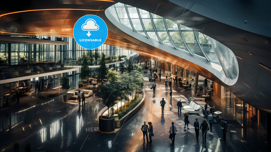 A Group Of People Walking In A Large Building