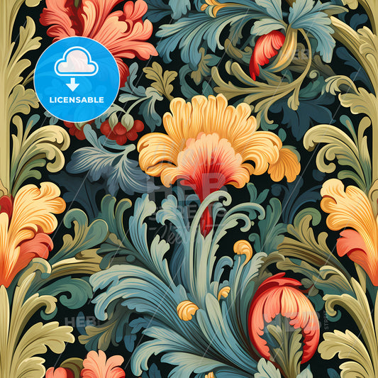 A Colorful Floral Pattern On A Black Background