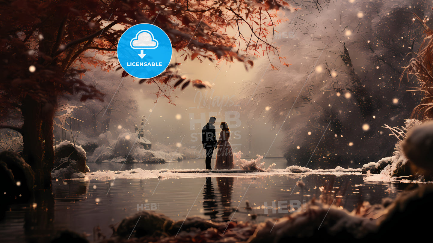 A Man And Woman Standing In The Snow