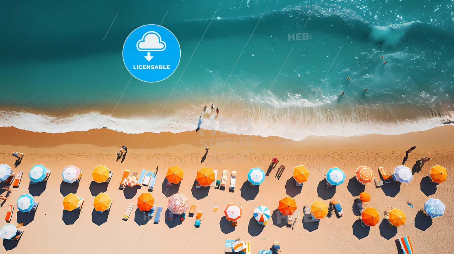 A Beach With Umbrellas And Chairs