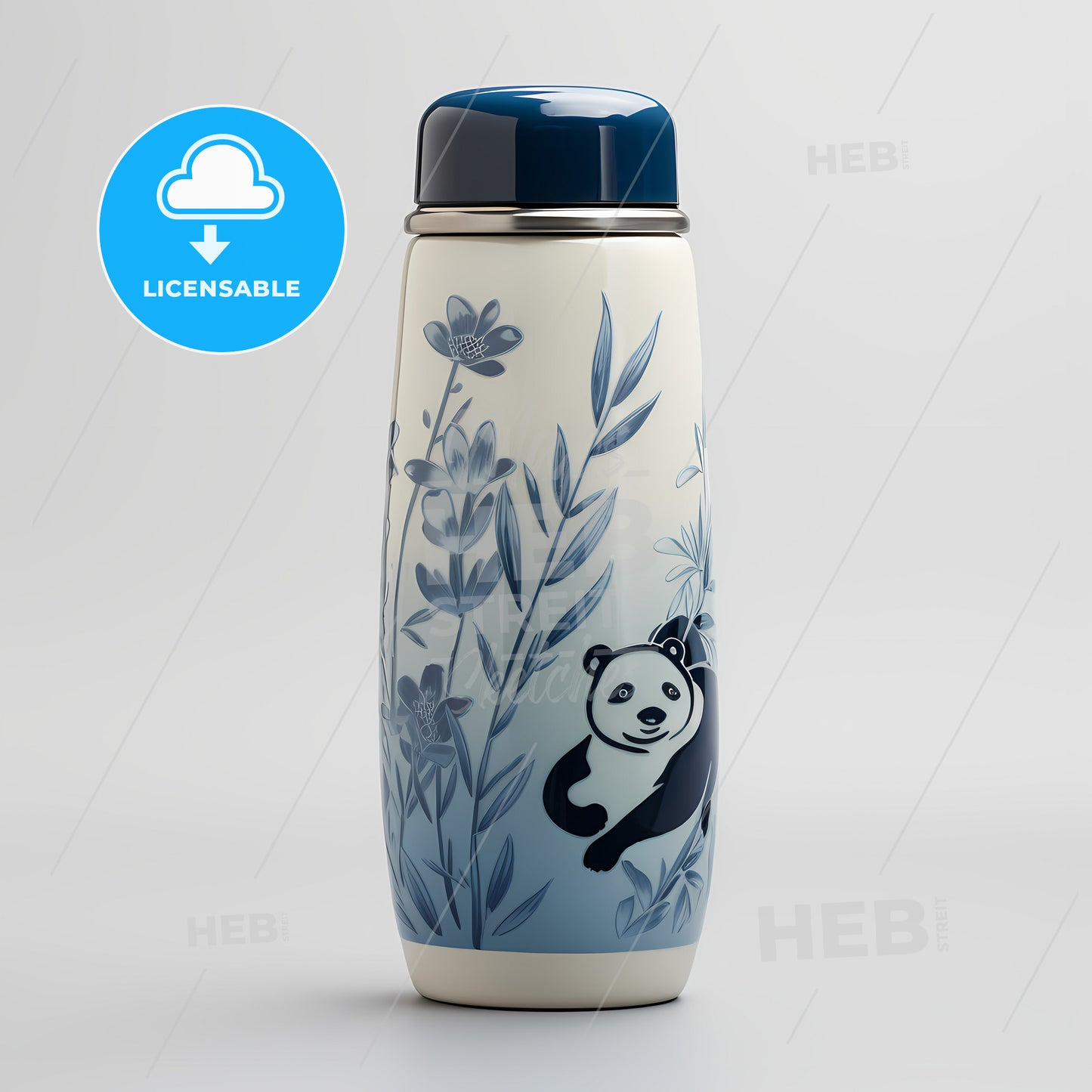 A White And Blue Bottle With A Panda Design