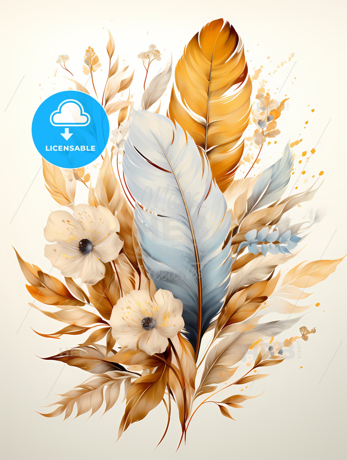 A Group Of Feathers And Flowers