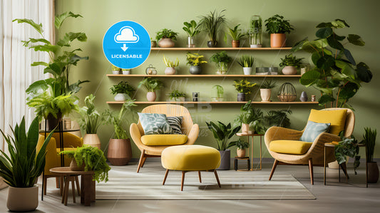 A Room With Plants On Shelves