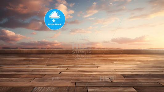 A Wooden Floor With A Cloudy Sky