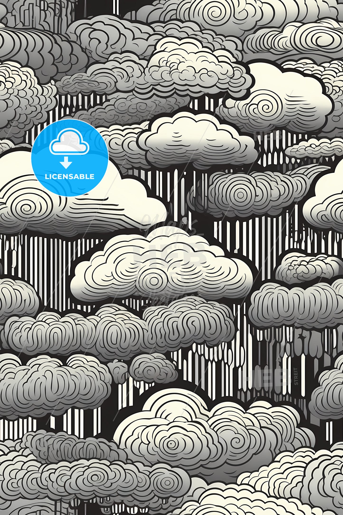 A Black And White Drawing Of Clouds