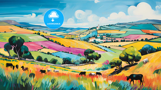 A Landscape With Cows Grazing In A Field