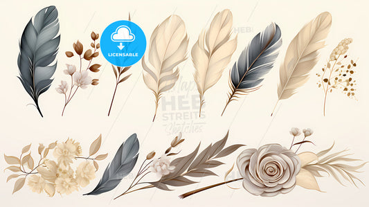 A Collection Of Feathers And Flowers