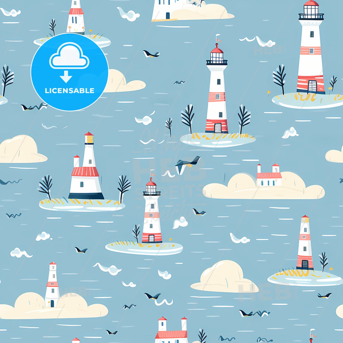 A Pattern Of Lighthouses And Clouds