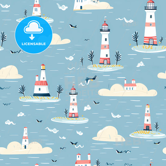 A Pattern Of Lighthouses And Clouds